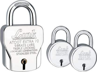 Link Atoot Extra 70mm Padlock,Buy 1 Get 2 New Round 50mm Lock(Pack of 3) Padlock