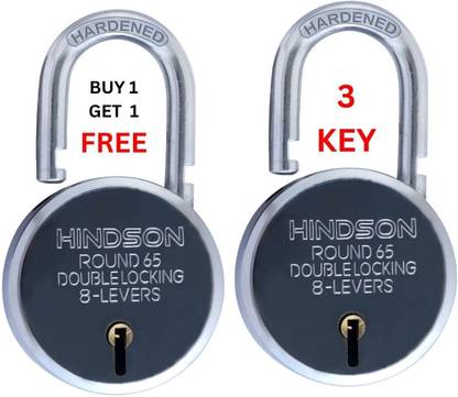 HINDSON Round 65mm Double Locking, 8 Levers with 3 Iron Key, Pack of 2 Padlock