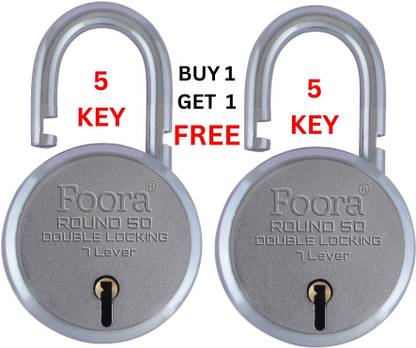 Foora Small Round 50mm Padlock with 5 Keys, Double Locking, 8 Lever, for Gate Door Padlock