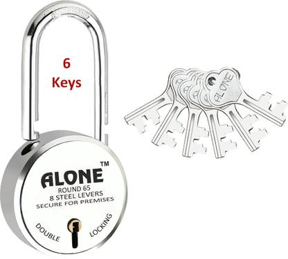 alone Round 65mm Long Shackle Padlock for Home Gate Shop & Shutter, D/L 6 Keys Padlock