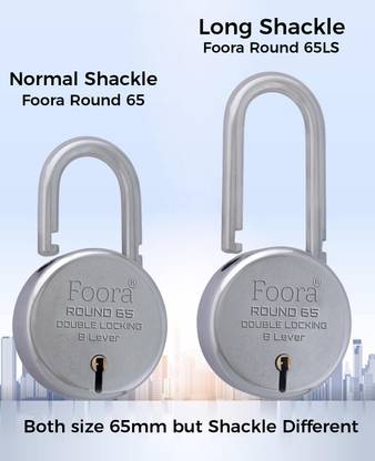 Foora lock and key round 65mm and round 65 long neck padlock with 5 keys, 8 lever gate Padlock