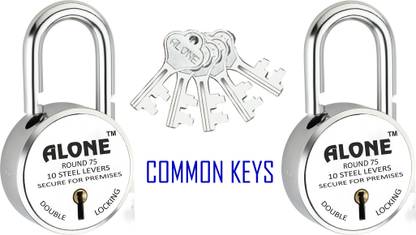 alone Round 75mm Lock for Home Gate Shop & Shutter, 5 Same Keys 2 Locks (pack 2) Padlock