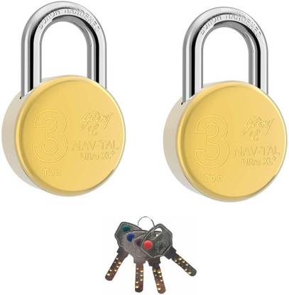 Godrej Locks NAVTAL ULTRA XL+ BRASS PADLOCK PACK OF 2 WITH 4 COMMON KEYS Padlock