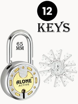 alone Active Round 65mm Lock for Home Gate Shop & Shutter, Double Locking 12 Keys Padlock