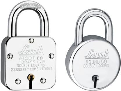 Link Atoot 60mm Lock Buy 1 Get 1 New Round 50mm Lock Free Steel Body (Pack of 2) Padlock