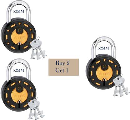 onepro 1P-ActiveGold 52MM Pack Of 3 Locks,for Home Shop, Office, Gate,School Padlock