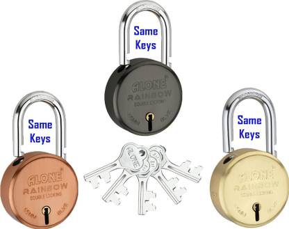 alone Round 65mm Lock for Home, Shop & Shutter, Multi color 3 Locks with 5 Same Keys Padlock