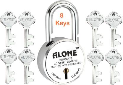 alone Round 75mm Lock for Home Gate Shop & Shutter, Double Locking 8 Keys Padlock
