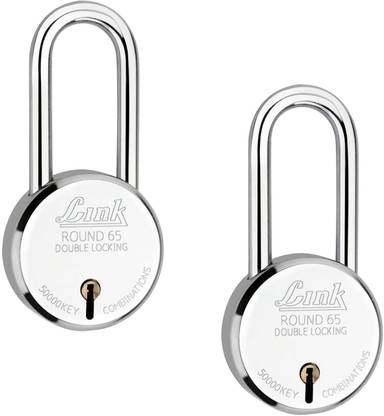 Link 65mm New Round Long Shackle Padlock|Iron Lever|50k Key Combinations(Pack of 2) Padlock