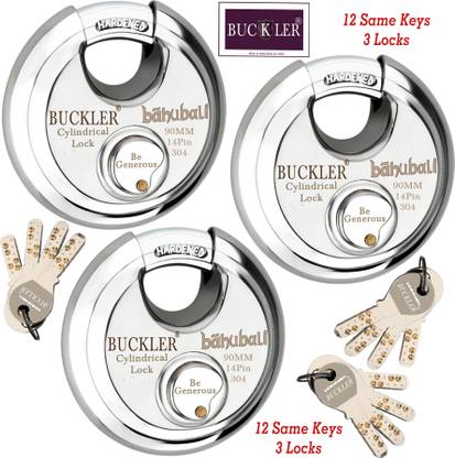 BUCKLER Stainless Steel Shutter lock,Main Gate,Office, Godown,90MM-14 Pin, Same keys Lock