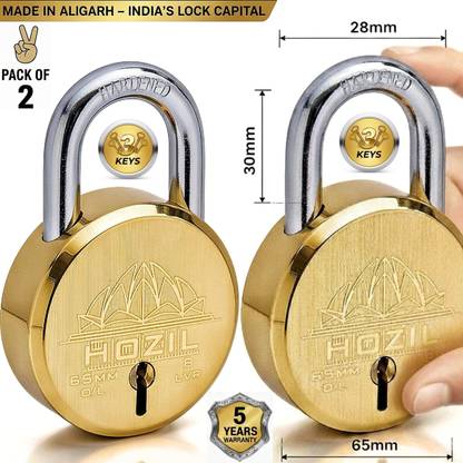 HOZIL L65 65mm with 3keys, double locking, 8 levers (pack of 2) Padlock (Gold)