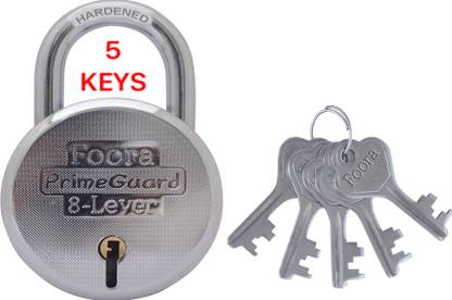 Foora PrimeGuard 65mm with 5 Keys, Hardened Shackle, 8 Lever Steel Padlock