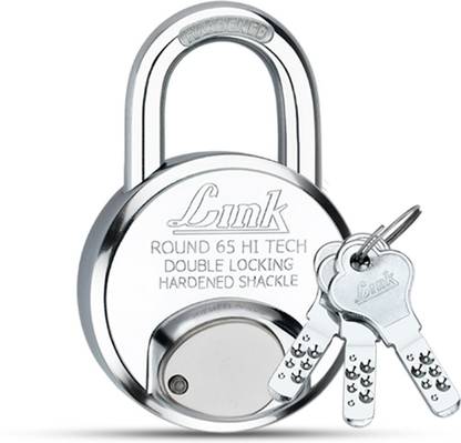 Link Hi-Tech 65mm Round Lock | Steel Body | Hardened Shackle | Made in India Padlock