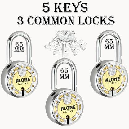 alone Active 65mm Lock with common key, 3 Padlock with 5 Same Keys, 8 Steel levers Padlock