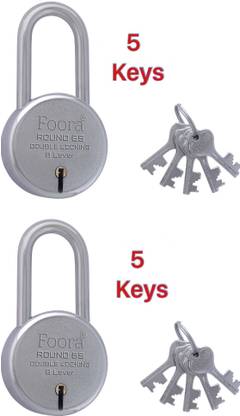 Foora Round 65 LS ( Pk-2) with 5 Keys, Extra Long Shackle, Double Locking, 8 Lever Padlock