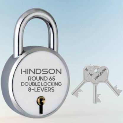 HINDSON Steel Round 65mm 8 Levers with 3 Keys Padlock Silver Finish Padlock