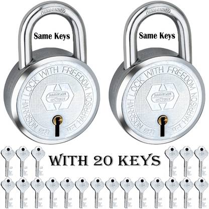 HARRISON Same Key Lock | Buy 1 Get 1 Free | 2 Round Lock 65mm with 20 Keys | Lock and Key Padlock