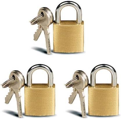 PuthaK 25mm Mini Brass Square Padlock 2 Keys Included Per Lock- 3 Combo Packs Padlock