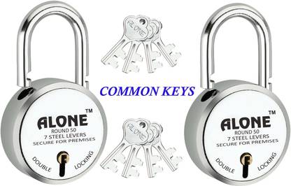 alone Round 50mm Lock for Home Gate Shop & Shutter, 8 Same Keys 2 Lock (pack 2) Padlock