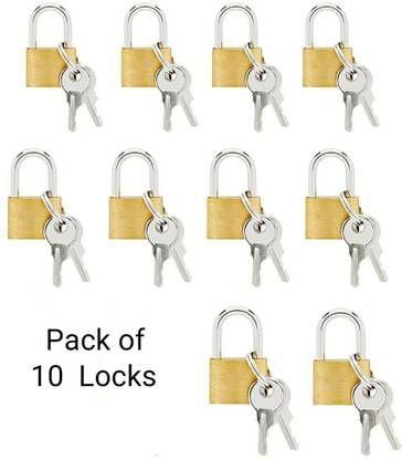 Any Fashion Pack of 10, Metal Brass Push Lock with 2 keys each, for Suitcase Bags Padlock