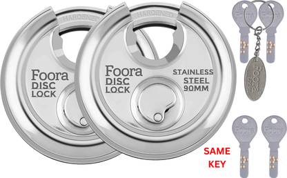 Foora Same Key Disc 90mm Shutter Lock for shop, Stainless Steel with Hi-tech Keys Padlock