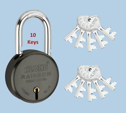 alone Round 65mm Lock for Home Gate Shop & Shutter, Mate Black 10 Keys D/L Padlock