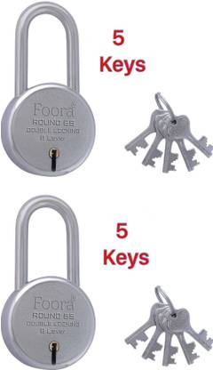 Foora Round 65 LS ( Pk-2) with 5 Keys, Extra Long Shackle, Double Locking, 8 Lever U Lock