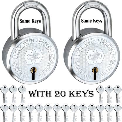 HARRISON Same Key Lock | Buy 1 Get 1 Free | 2 Round Lock 65mm with 20 Keys | Lock and Key Padlock