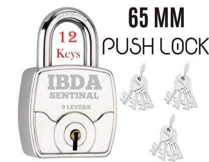 IBDA lock with 12 keys | lock and key | 65mm | push / auto lock mechanism |Steel Body Lock