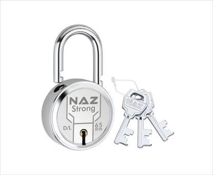Naz Lock and Keys Door Lock for Home Round 65mm 8 Levers Padlock with 3 Keys Padlock
