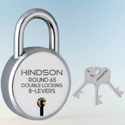 HINDSON Steel Round 65mm 8 Levers with 3 Keys Padlock Silver Finish Padlock