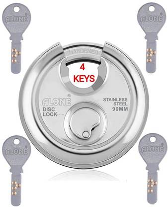 alone Stainless Steel Shutter Disc Lock 90mm with 4 Computerized Keys (304 Steel) Lock