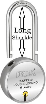 IBDA long shackle | small lock & key |Double Locking| 6 Levers | Rivetless Steel Body Padlock