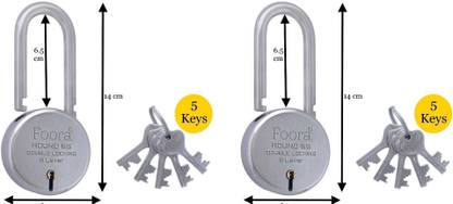 Foora (Pack of 2) Round 65 LS with 5 Keys Each, Long Shackle, Double Locking Padlock