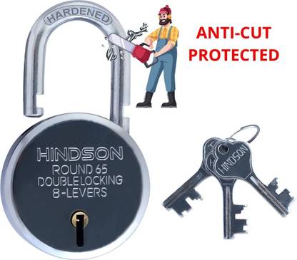 HINDSON Round 65mm Hardened Shackle with 3 Keys, Heavy Duty Lock for Door, Gate, Shutter Padlock
