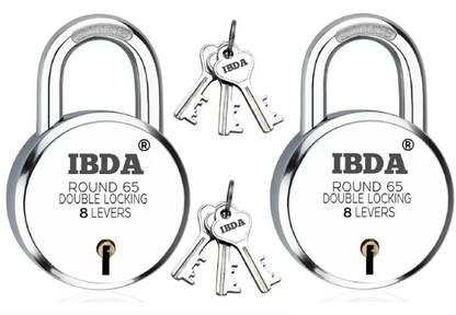 IBDA Lock Round 65mm 2 Pcs. | Double Locking | 8 Levers' Technology | Rivetless Steel Padlock