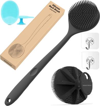 kroywen Silicon Shower Bath BackBrush+Body Scrubber+Face Scrubbers+2 Adhesive Wall Hooks
