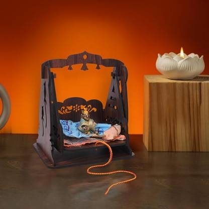 VSP FASHION Wooden Carved Pattern Designer Jhula for Krishna Janmashtami, Palki for Krishna Jhula