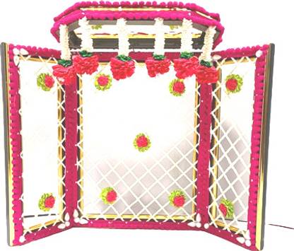 Dev Samagri Lord Krishna Wooden Phool Bangla Vrindavan Style-(Pink)(Small) Jhula
