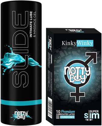 NottyBoy Super Slim Ultra Thin Condoms (10 Sheets) and Slide Original Water Based Lubricant