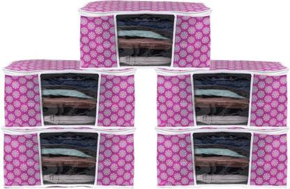 Beyond Imagine New Non Woven Patti Design Wardrobe organizer with transparent window Pink Bag Pack Of 5