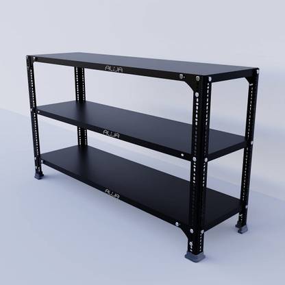 ALIJA Slotted Angle Metal Rack (2 x 3.5 x 1 Ft. / 24 x 42 x 12 Inch) with 3 Shelves Storage Rack Unit (24 Gauge Shelf 18 Gauge Angle) (Black) Luggage Rack