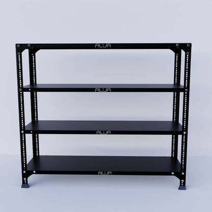 ALIJA Slotted Angle Metal Rack (3 x 3.5 x 1 Ft. / 36 x 42 x 12 Inch) with 4 Shelves Storage Rack Unit (24 Gauge Shelf 18 Gauge Angle) (Black) Luggage Rack-Pack of 2 Luggage Rack