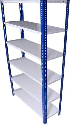Menage Metal Slotted Angle Rack Shelving Unit Multipurpose Storage Rack (White-Blue) (6 Shelf, 72x30x15 Inch) Luggage Rack