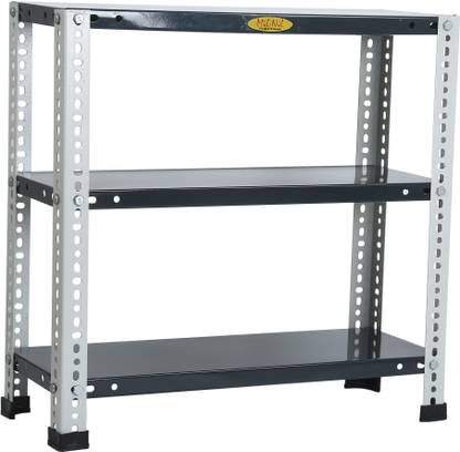 Mil-Nil PRIME CRC SHEET 3 Shelf 24 Gauge Slotted Angle Rack 18 Gauge (24X24X9 IN, Grey) Luggage Rack