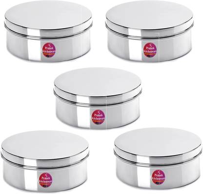 Prateek Kitchenware Round Steel Portion Control Food Container/Lunch Box/Tiffin (350 ml) 5 Containers Lunch Box