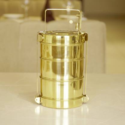 Brass Globe BRASS TIFFIN BOX | PITAL DABBA | LUNCH BOX | TIFFIN 3 Containers Lunch Box