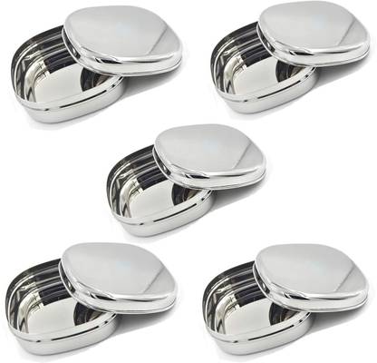 Prateek Kitchenware Stainless Steel Portion Control Food Container/Lunch Box/Tiffin (450 ml) 5 Containers Lunch Box