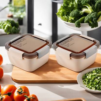 frazix Bento unique Design & Premium Qualities Five Compartment (Pack Of-2 Cream) 4 Containers Lunch Box