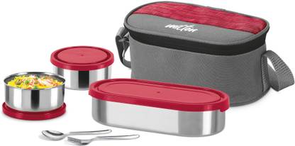 MILTON Master Lunch Max (3 Containers,1 x 675 ml , 2 X 280 ml each) With Jacket, Red 3 Containers Lunch Box